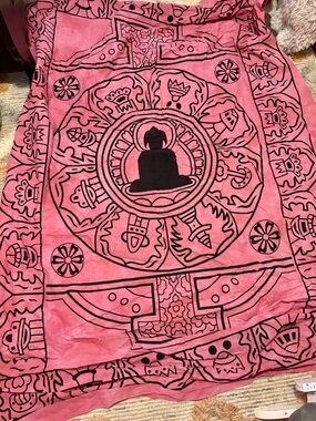 EARTHBOUND Pink and Black Buddha Mandala Tapestry